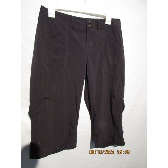 ATHLETA LONG SHORTS BLACK SIZE 8 WOMEN'S CARGO SIDE POCKETS WORKOUT TIES AT LEG - Picture 1 of 12